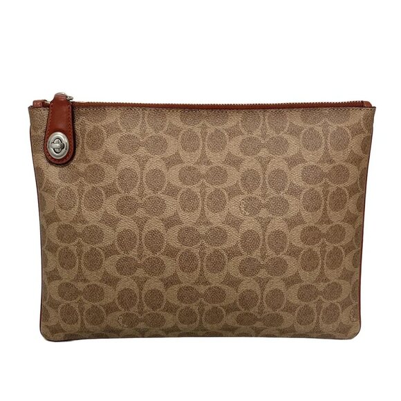 Auth COACH Signature 31250 Beige Dark Brown PVC - Clutch Bag - Picture 1 of 8